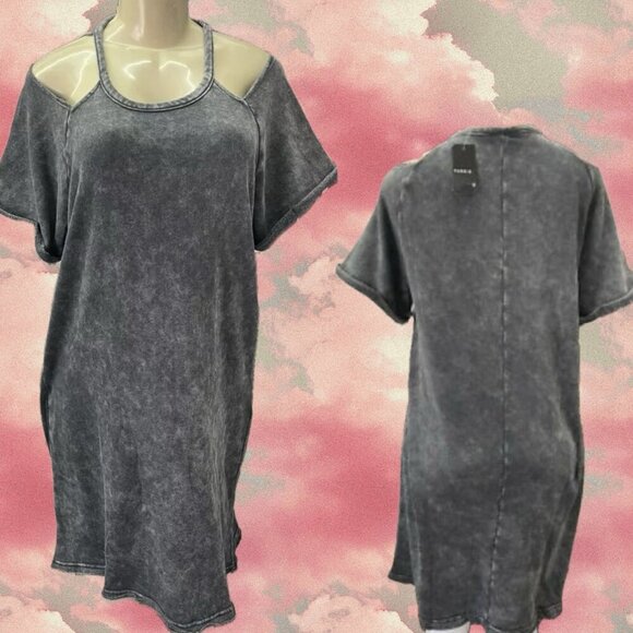 Torrid L Gray Stone Wash Fleece Lined Cold Shoulder Short Sleeve T-Shirt Dress - Picture 1 of 6